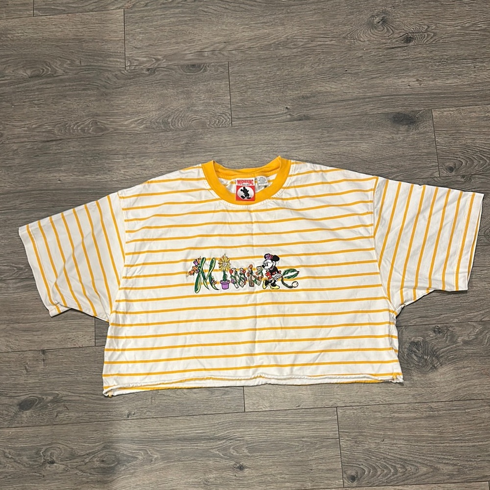 MINNIE MOUSE CROP Vintage Disney Yellow/White striped Crop Top Size XXL